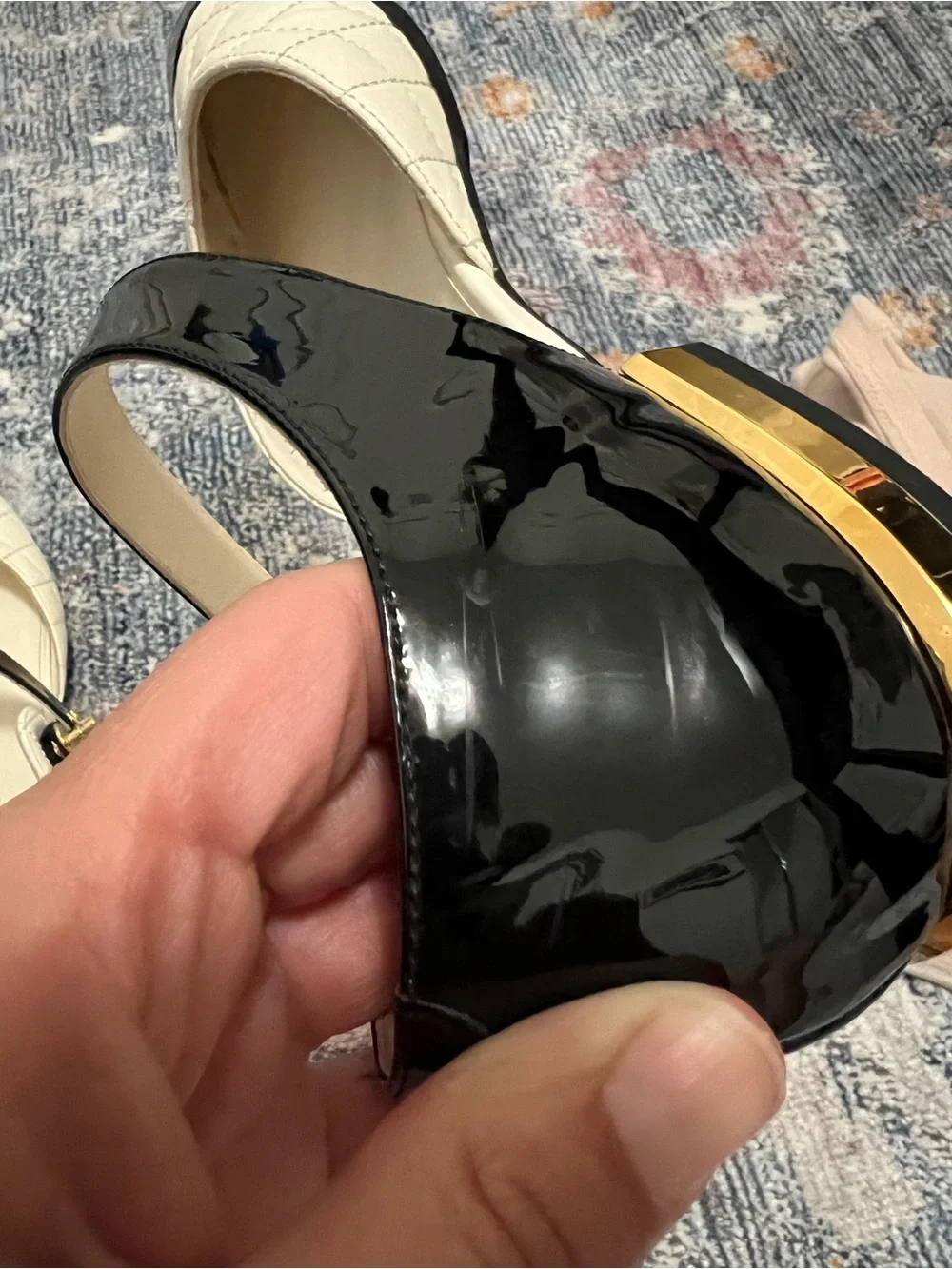 CHANEL Black & Cream Quilted Mary Jane Flats with Gold CC Hardware